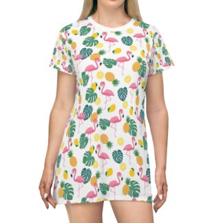 Tropical Flamingo Pineapple T-Shirt Dress