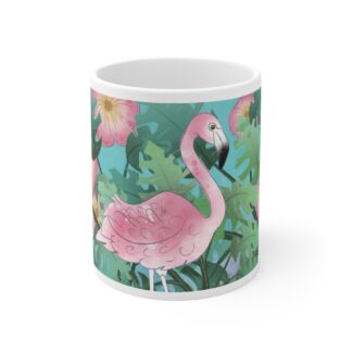 Tropical Flamingo And Flowers Art Ceramic Mug 11oz