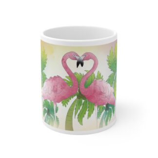 Flamingo Love Coconuts Palm Trees Art Ceramic Mug 11oz